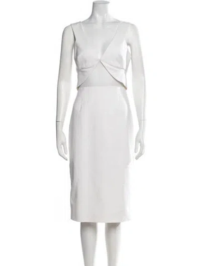 Pre-owned Cushnie V-neck Knee-length Dress In Neutrals