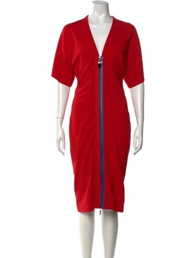 Pre-owned Cushnie V-neck Knee-length Dress In Red