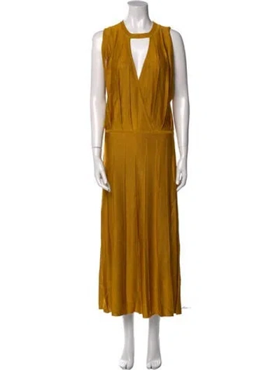 Pre-owned Cushnie V-neck Long Dress In Yellow