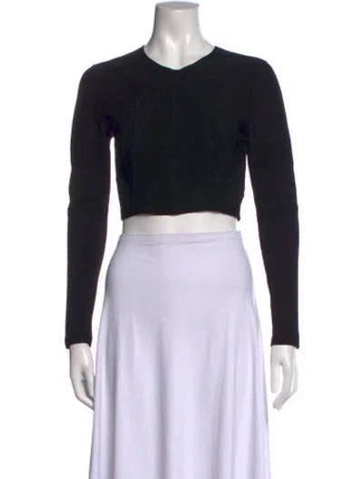 Pre-owned Cushnie V-neck Long Sleeve Crop Top In Black