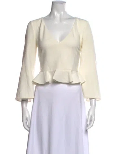 Pre-owned Cushnie V-neck Long Sleeve Top In Neutrals