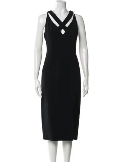 Pre-owned Cushnie V-neck Midi Length Dress In Black