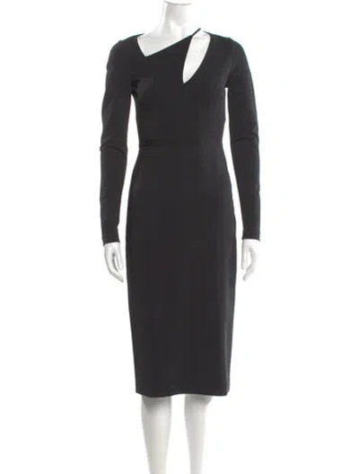 Pre-owned Cushnie V-neck Midi Length Dress In Black