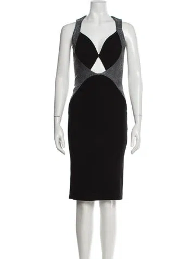Pre-owned Cushnie V-neck Midi Length Dress In Black