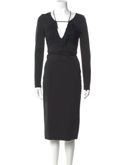Pre-owned Cushnie V-neck Midi Length Dress In Black