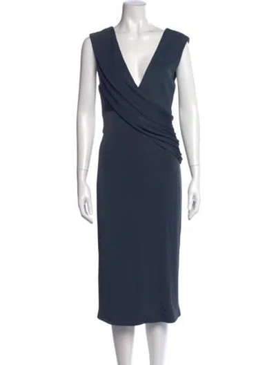 Pre-owned Cushnie V-neck Midi Length Dress In Blue
