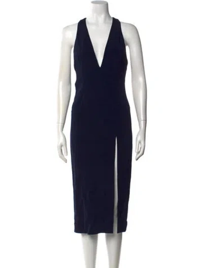 Pre-owned Cushnie V-neck Midi Length Dress In Blue