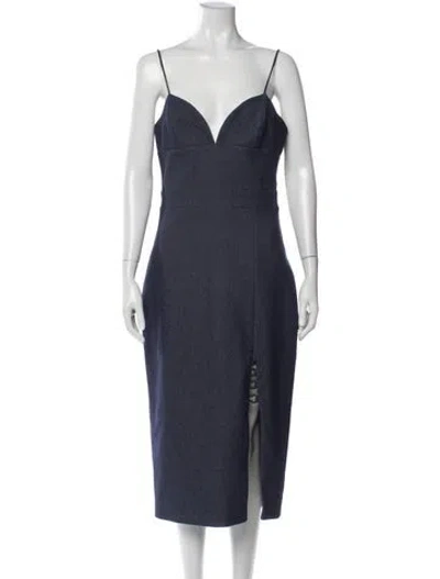 Pre-owned Cushnie V-neck Midi Length Dress In Blue