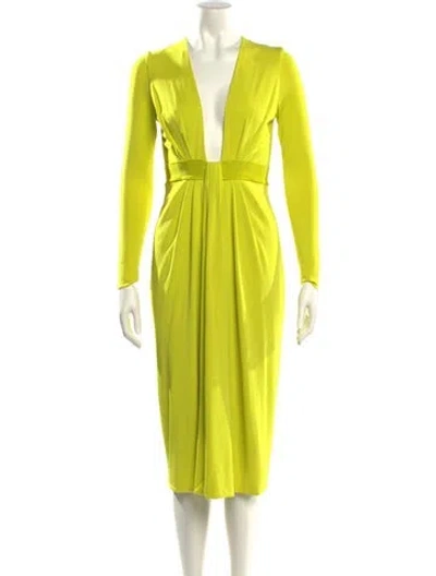 Pre-owned Cushnie V-neck Midi Length Dress In Green