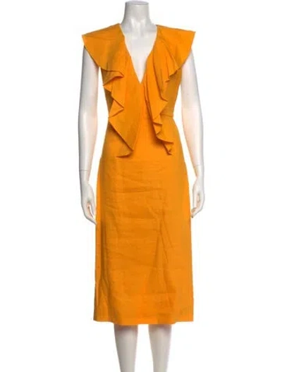 Pre-owned Cushnie V-neck Midi Length Dress In Orange