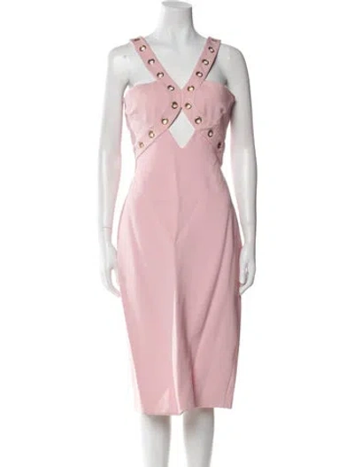 Pre-owned Cushnie V-neck Midi Length Dress In Pink