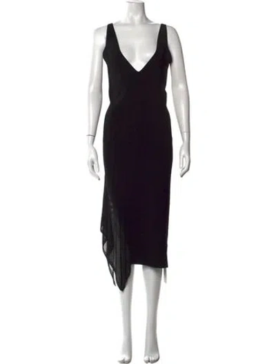 Pre-owned Cushnie V-neck Midi Length Dress W/ Tags In Black