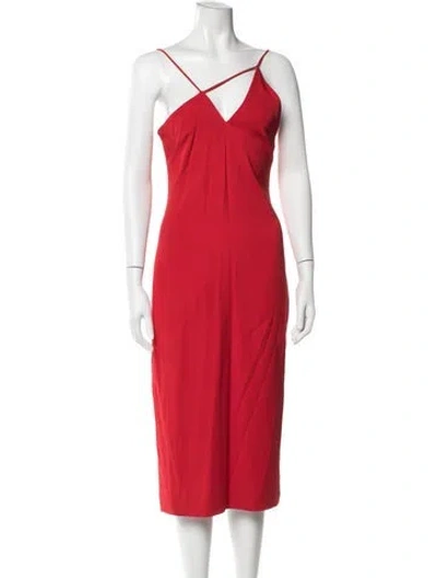 Pre-owned Cushnie V-neck Midi Length Dress W/ Tags In Red