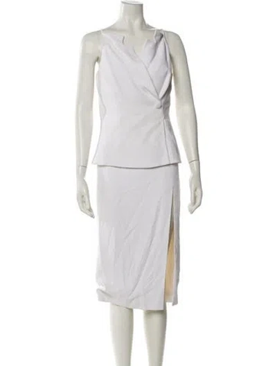 Pre-owned Cushnie V-neck Midi Length Dress In White