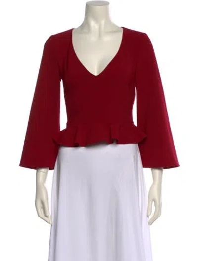 Pre-owned Cushnie V-neck Three-quarter Sleeve Crop Top In Burgundy