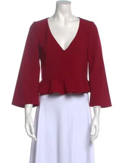 Pre-owned Cushnie V-neck Three-quarter Sleeve Crop Top In Red