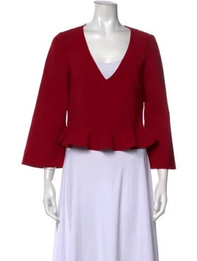 Pre-owned Cushnie V-neck Three-quarter Sleeve Top In Burgundy