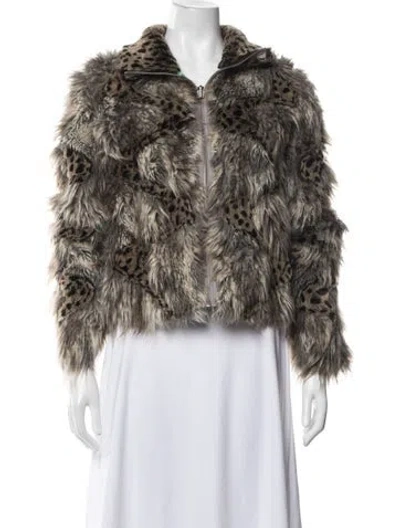Pre-owned Custo Barcelona Animal Print Faux Fur Jacket In Brown