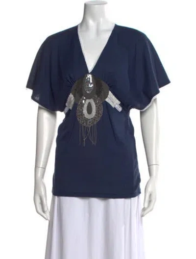 Pre-owned Custo Barcelona Graphic Print V-neck Top In Blue