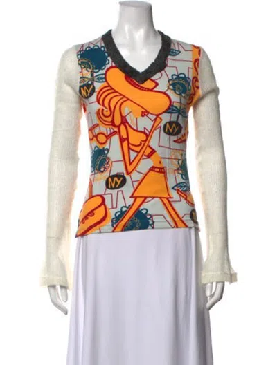 Pre-owned Custo Barcelona Graphic Print V-neck Top In Multicolor