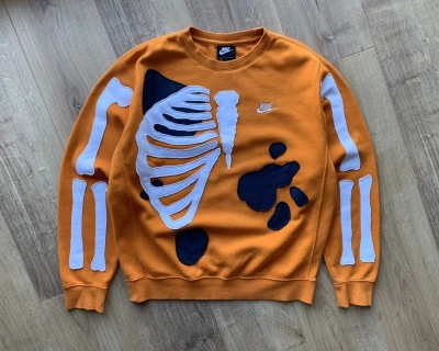Pre-owned Custom X Nike Vintage Nike Skeleton Big Logo Sweatshirt In Orange