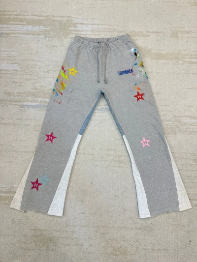 Pre-owned Custom X Vintage Humble La Flare Sweatpants With Star Patches In Grey