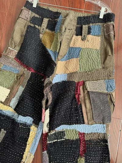 Pre-owned Custom X Yohji Yamamoto Custom Hand Stitched 1 Of 1 Boro Patchwork Cargo Pants In Multicolor