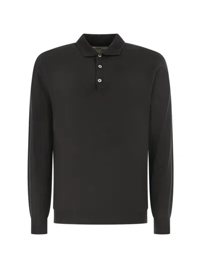 Customer Lovers Long-sleeve Knitted Polo Shirt In Black