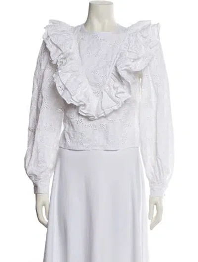 Pre-owned Custommade Bateau Neckline Long Sleeve Crop Top In White