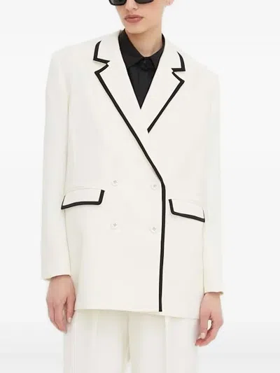 Custommade Double-breasted Piped-trim Blazer In White