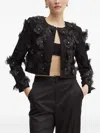 Custommade Flower-embellished Cropped Jacket In Black