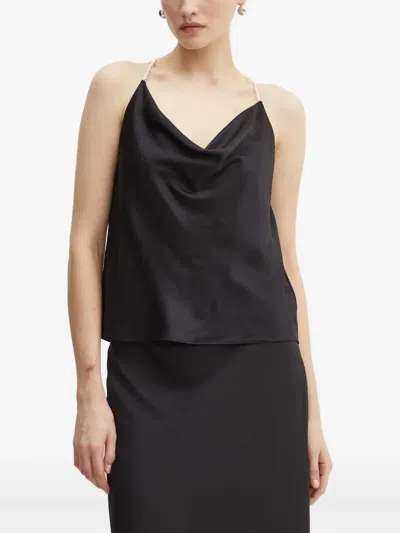 Custommade Pearl-embellished Cowl-neck Top In Black