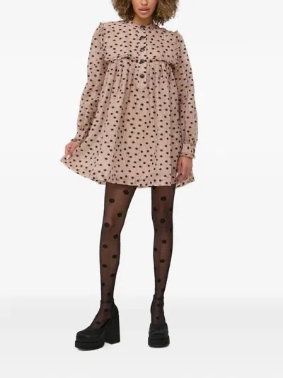 Custommade Polka-dot Ruffled Mini Day Dress In Brown