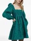 Custommade Puff-sleeve Mini Dress In Green