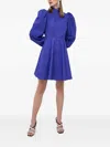 Custommade Puff-sleeve Mock-neck Mini Dress In Blue