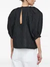 Custommade Rose-embossed Puff-sleeve Top In Black