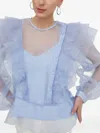 Custommade Ruffled Sheer Top In Blue