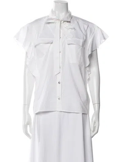 Pre-owned Custommade Short Sleeve Button-up Top In White