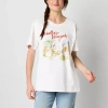 Cut & Paste Martha's Vineyard Womens Juniors Crew Neck Short Sleeve Oversized Graphic T-shirt In White
