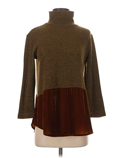 Pre-owned Cut Loose 3/4 Sleeve Top Brown Turtleneck Tops