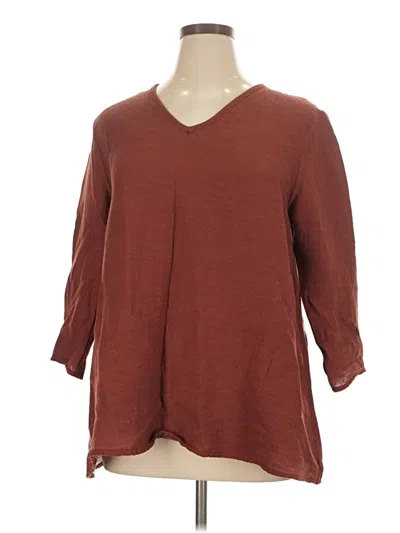 Pre-owned Cut Loose 3/4 Sleeve Top Brown V-neck Tops