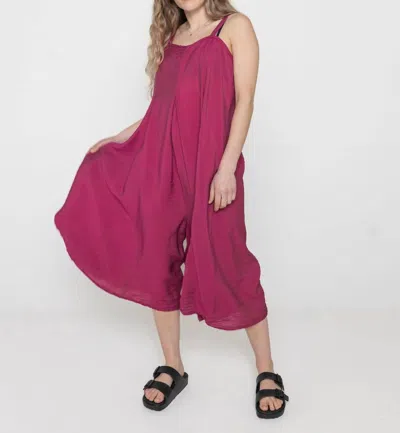 Cut Loose Cross Hatch Linen Crop Jumpsuit In Rhubarb