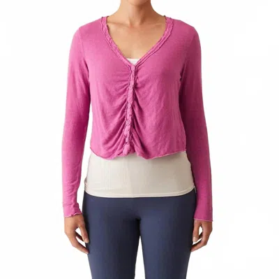 Cut Loose Lightweight Linen Sweater Shirred Cardi In Cosmo In Pink