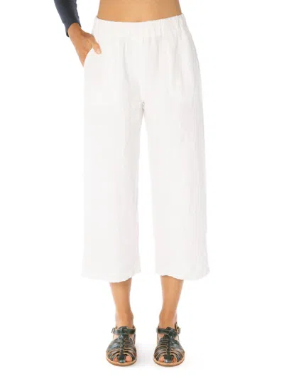 Cut Loose Linen Wide Leg Crop Pant In White