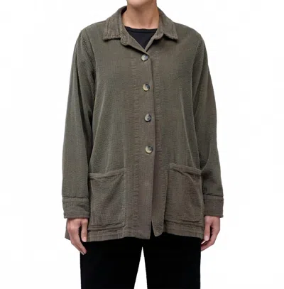 Cut Loose Lux Cord Car Long Sleeve Coat In Kelp In Green
