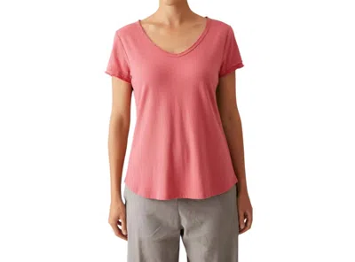 Cut Loose Raw Edge V-neck Tee In Watermelon In Pink