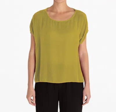 Cut Loose Velvet Short Sleeve Hi Lo Top In Cricket In Green