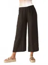 Cut Loose Wide Leg Linen Crop Pant In Black In Black