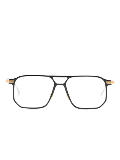 Cutler And Gross Gold-detail Rectangle-frame Glasses In Black