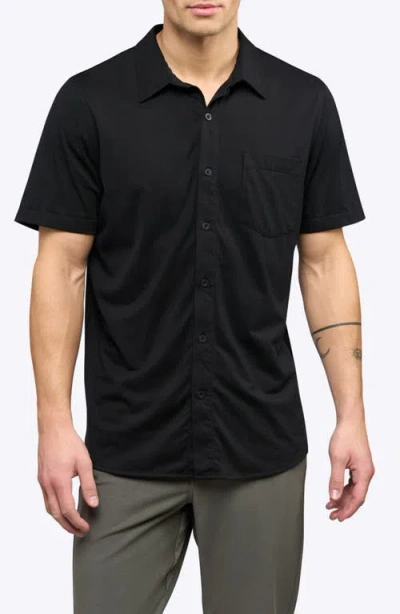 Cuts Ao Curved Hem Short Sleeve Button-up Shirt In Black